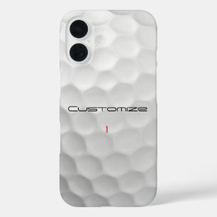 Coques iPhone 16 Balle de golf blanche texturée avec nom et numéro