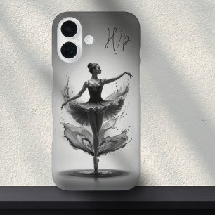 Coques iPhone 16 Ballerina rose gris Splash Initiales personnalisée