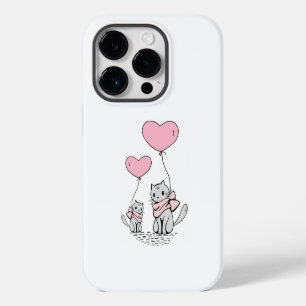 COQUE POUR iPhone 14 PRO BALLONS COEUR ROSE VALENTINE AVEC CUISINE GRIS