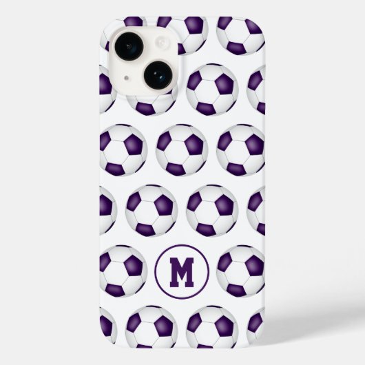 Coques Case-Mate iPhone ballons de football blanc violet motif monogrammé (Verso)