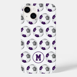 Coque Pour iPhone 14 ballons de football gris violet motif monogrammed