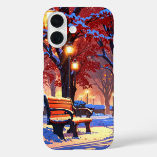 Coques iPhone 16 Banc du parc d'hiver