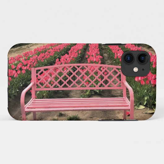 Coques Case-Mate iPhone Banc rose avec tulipes roses (Dos (Horizontal))