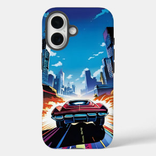 Coques iPhone 16 Bande dessinée de voiture allant vite