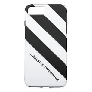 Coque iPhone 7 Plus Bande diagonale noire et blanche, nom, minimaliste