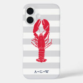 Coques Case-Mate iPhone Bande grise et homard nautiques | Monogramme (Verso)