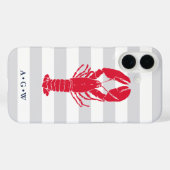 Coques Case-Mate iPhone Bande grise et homard nautiques | Monogramme (Verso (horizontal))