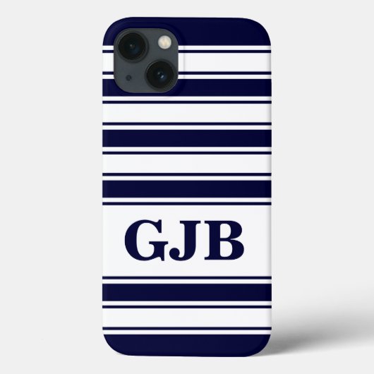 Coques Case-Mate iPhone Bande horizontale de la marine avec monogramme (Verso)