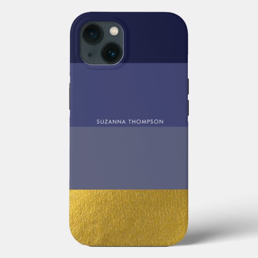 Coques Case-Mate iPhone Bande horizontale moderne Marine Bleu & Or (Verso)