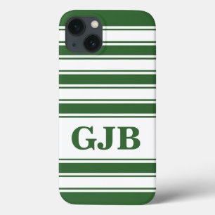Coques Pour iPhone Bande horizontale verte avec monogramme