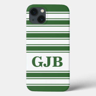 Coques Pour iPhone Bande horizontale verte avec monogramme