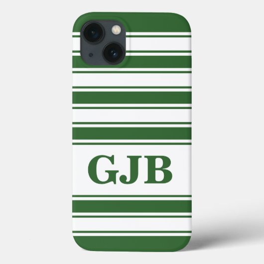Coques Case-Mate iPhone Bande horizontale verte avec monogramme (Verso)