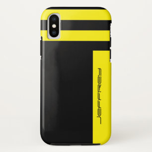Coque iPhone X Bande jaune et noire Minimaliste Nom simple Tough