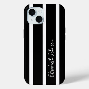 Coque Pour iPhone 15 Bande moderne noire et blanche Personnalisée