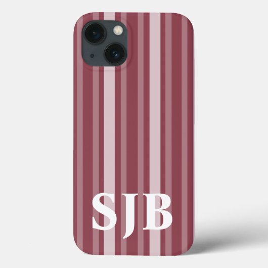 Coques Case-Mate iPhone Bande victorienne Rose foncée avec Monogramme (Verso)