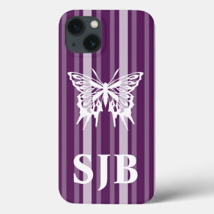 Etui iPhone 13 Bande victorienne violette avec papillon