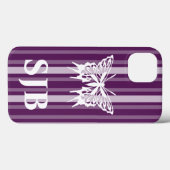 Coques Case-Mate iPhone Bande victorienne violette avec papillon (Verso (horizontal))