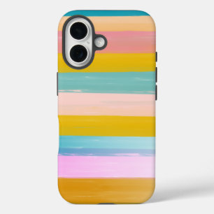 Coques iPhone 16 Bandes Abstraites d'aquarelle simple en rose