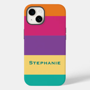 Coque Pour iPhone 14 Bandes abstraites violettes jaunes vertes colorées