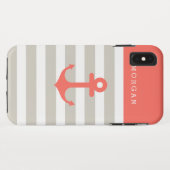 Coques Case-Mate iPhone Bandes Beige Corail - Ancre Nautique mignonne Mono (Dos (Horizontal))