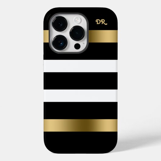 Coques Case-Mate iPhone Bandes blanches et noires Accents or motif (Verso)