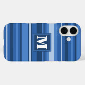 Coques Case-Mate iPhone Bandes bleu monogramme (Verso (horizontal))