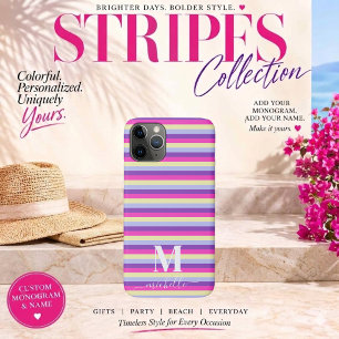 Case-Mate iPhone Case Bandes Colorées avec Monogramme en Écriture