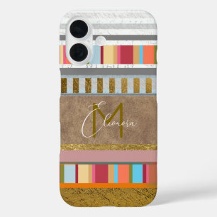 Coques iPhone 16 Bandes colorées avec votre nom dessus