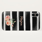 Coques Case-Mate iPhone Bandes d'aquarelle florale personnalisées (Dos (Horizontal))