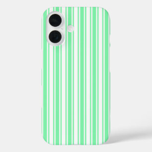 Coques iPhone 16 Bandes de bonbons vert et blanc pastel