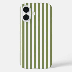 Coques iPhone 16 Bandes de bonbons vert olive et blanc
