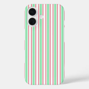 Coques iPhone 16 Bandes de bonbons vert, rose et blanc à la menthe