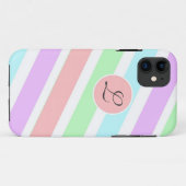 Coques Case-Mate iPhone Bandes de couleurs pastel, monogramme. (Dos (Horizontal))