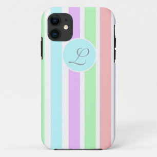 Coques Pour iPhone Bandes de couleurs pastel, monogramme.