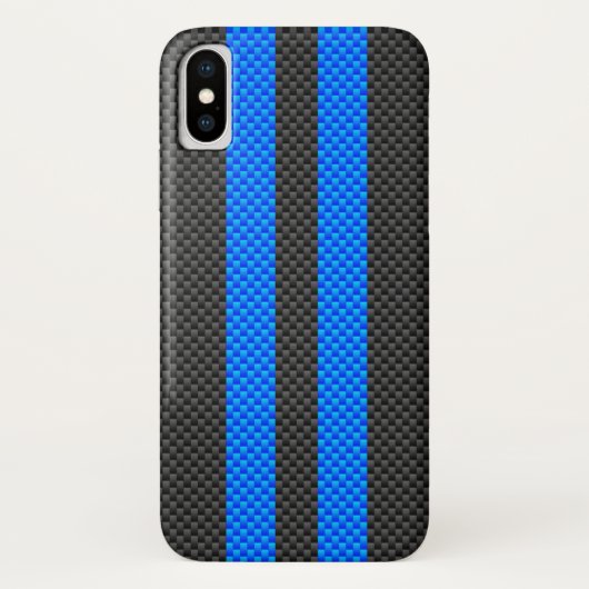 Coques Case-Mate iPhone Bandes de course de style fibre de carbone bleu os (Dos)