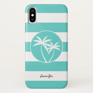 Case-Mate iPhone Case Bandes de logo Aqua et White Palm avec nom