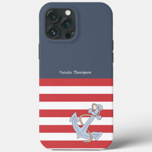 Case-Mate iPhone Case Bandes de marine et d'Ancres modernes monogrammées