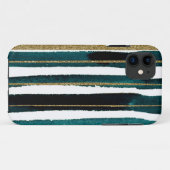 Coques Case-Mate iPhone Bandes de paillettes vertes et dorées (Dos (Horizontal))