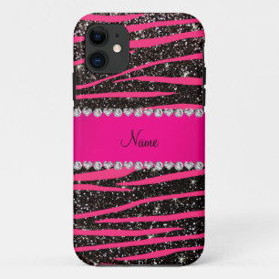 Coques Pour iPhone Bandes de zèbre rose chaud noir parties scintillan