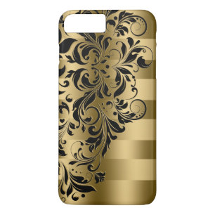 Coque iPhone 8 Plus/7 Plus Bandes d'or et dentelle noire