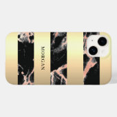 Coques Case-Mate iPhone Bandes d'or, Marbre d'or noir et Rose, Nom (Verso (horizontal))