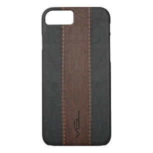 Coques Pour iPhone Bandes En Cuir vintage En Noir & Brown