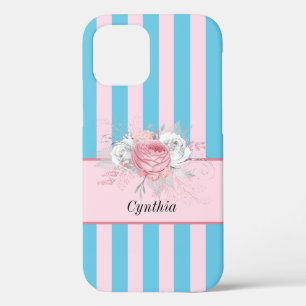 Case-Mate iPhone Case Bandes et fleurs turquoise et rose