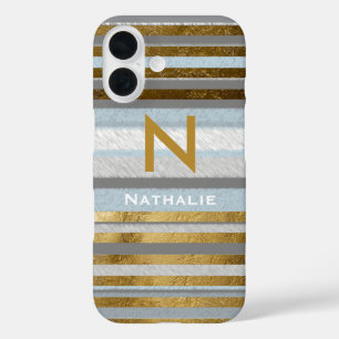 Coques iPhone 16 Bandes et monogrammes stylisés personnalisés