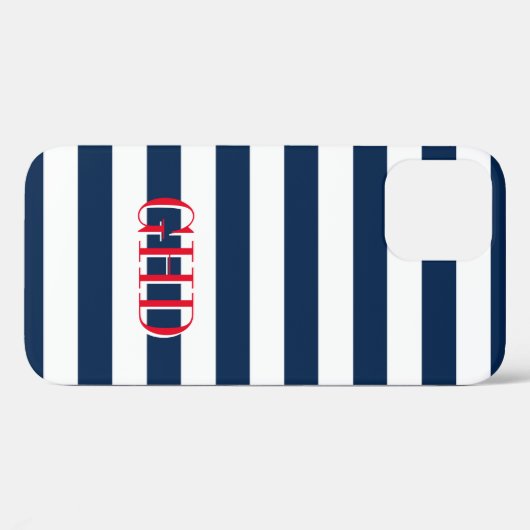 Coques Case-Mate iPhone Bandes marines bleu et blanc nom personnalisé (Verso (horizontal))