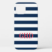 Coques Case-Mate iPhone Bandes marines bleu et blanc nom personnalisé (Verso)
