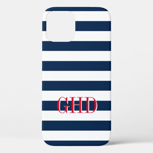 Coques Case-Mate iPhone Bandes marines bleu et blanc nom personnalisé (Verso)