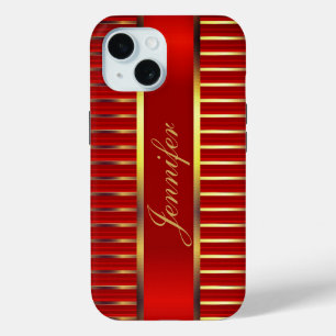 Coque Pour iPhone 15 Bandes métalliques rouges et or
