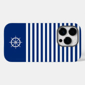 Coques Case-Mate iPhone Bandes Nautiques+Navires Roue Bleu+Blanc (Verso (horizontal))
