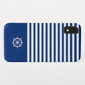 Coques Case-Mate iPhone Bandes Nautiques+Navires Roue Bleu+Blanc (Dos (Horizontal))